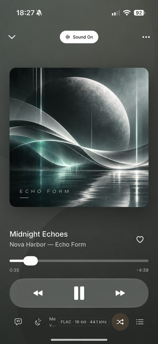 Now Playing screen with album artwork.