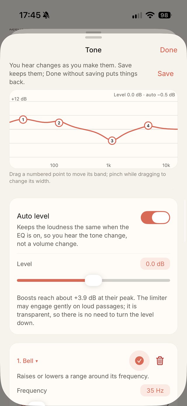 Tone editor with numbered points on a response curve.